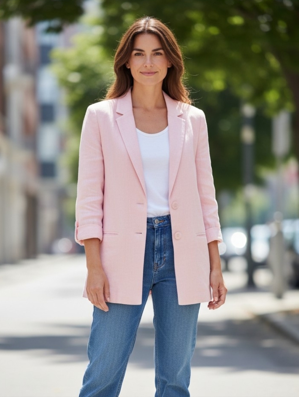 Sag Harbor Soft Pink Tailored Lightweight Linen Feel Blazer. Size 10 NWT